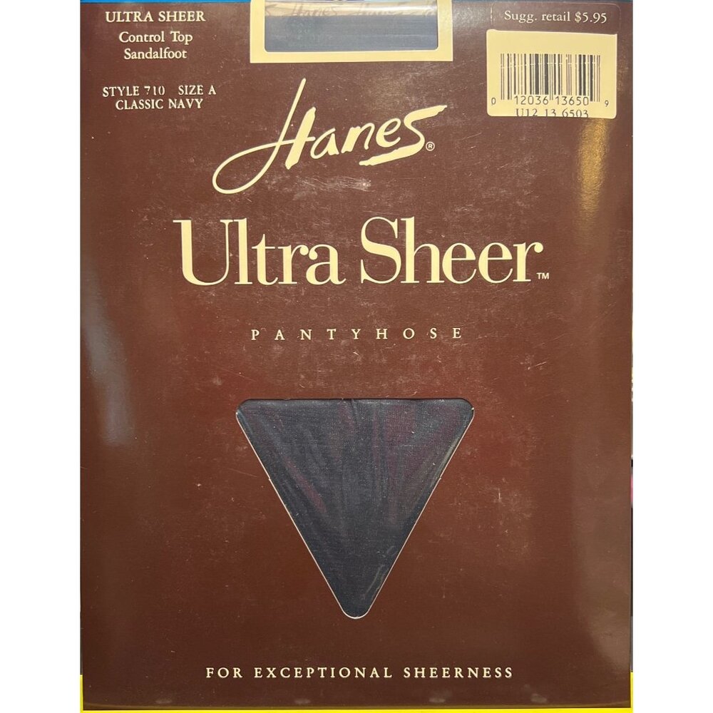 Hanes Ultra Sheer Pantyhose Control Top Navy Size A Style 710 Sandalfoot Vintage